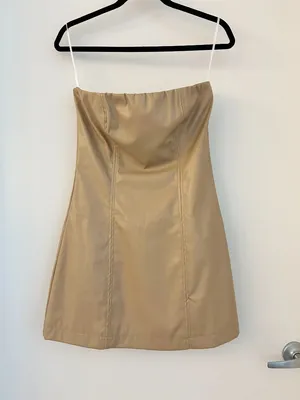 Princess Polly Hailey Strapless Vegan Leather Mini Dress Beige Size 8 NWT thumbnail 7