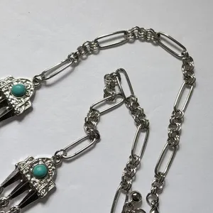 Western Boho Silver Turquoise Crackle Stone Necklace Earrings Set Blue thumbnail 6
