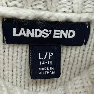 Lands End Sweater‎ Womens L Petite Cream Cable Knit Fisherman Turtleneck Cozy thumbnail 11