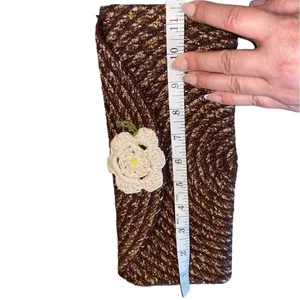 Handmade brown rope embroidered clutch crochet flower boho western 70s thumbnail 4
