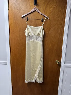 Song of Style Mala Satin Slip Lace Inset Midi Dress Pearl Beige Small Revolve thumbnail 16