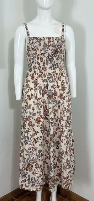 Old Navy Women’s Paisley Floral Cotton Poplin Smocked Cut-out Midi Dress Boho S thumbnail 1