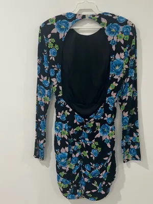 Zara Floral Open Back Bodycon Mini Dress Long Sleeve Y2K Party Size M thumbnail 4