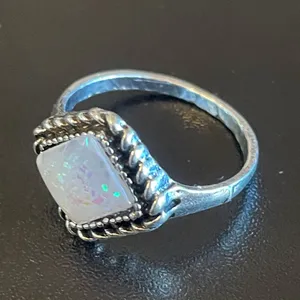 Vintage imitation opal woman silver plated ring size 8.5 thumbnail 3