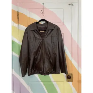 Wilsons Leather Brown Lambskin Zip Jacket Womens Large Y2K Minimalist Coat thumbnail 2