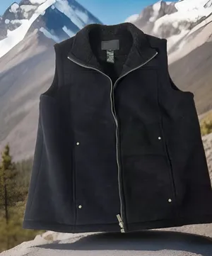 Y2K Ralph Lauren Womens Faux Suede Vest Black M Fleece Lined‎ Zip Front Pockets thumbnail 1