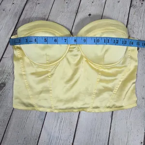 Princess Polly Yellow Satin Bustier Crop‎ Top US 8 Strapless Smocked Back thumbnail 8