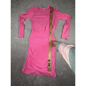 anthropologie sundry hot pink dress size 2 Ruched Fern‎ Puff Sleeves thumbnail 5