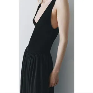 ZARA NWT Black Contrast Midi Pocket Dress Drop Waist ZW‎ COLLECTION Size XS thumbnail 2