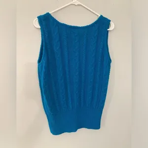 VTG Knit V-neck Sweater Tank Top Hippie Boho Sleeveless Top Blue Size S thumbnail 6