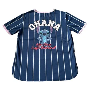 Disney Lilo & Stitch Ohana Baseball Jersey Pinstripe Mesh Shirt Navy Blue Large thumbnail 1