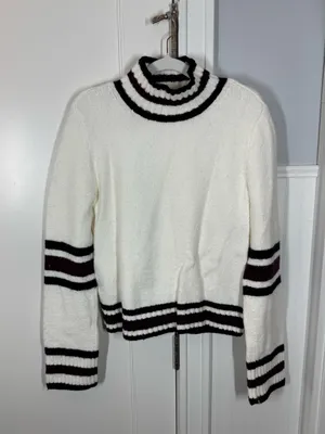 Madewell Ribbed-Trim Mockneck Sweater Jet Black Stripe size larg‎e cotton wool thumbnail 2