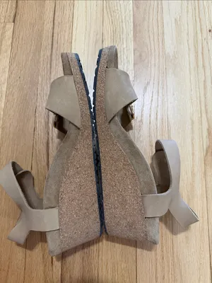 Birkenstock Papillio Soley Wedge Sandal Beige Nubuck Leather Sz 42 thumbnail 7