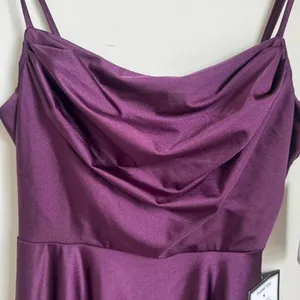 City Studio NWT Plum Purple Satin Cowl Neck Skater Fit Flare Mini Dress thumbnail 3