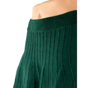 Anthropologie Meadow Rue Green Sweater Knit Pleated Mini Skater A-Line Skirt M thumbnail 3