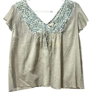 Free People Dragonfly VTG Deadstock Pleated Floral Trim Flutter Sleeve‎ M New thumbnail 1