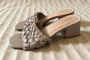 ABLE Beige Braided Leather Heels Sandals Size 9.5 Tan thumbnail 1