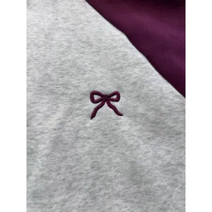 Edikted Womens Burgundy Grey Melange Raglan Bow Embroidered Fleece Hoodie XS thumbnail 4