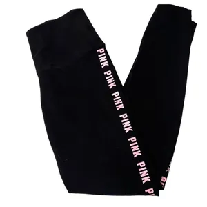 PINK by Victoria's Secret High Waisted Black Leggings Logo on sides SZ Small thumbnail 3