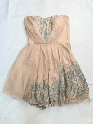 Teeze Me Lace/Mesh Strapless Glitter Homecoming Mini Dress - Blush Pink - 7 thumbnail 5