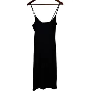 ZARA Ribbed Button Bodycon Midi Dress Strappy Stretch Slim Round Neck M Black thumbnail 4
