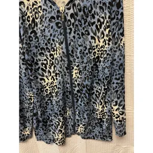 Quacker Factory Blue Leopard Print Full Zip Up Hoodie Size M Sparkle Embellished‎ thumbnail 3