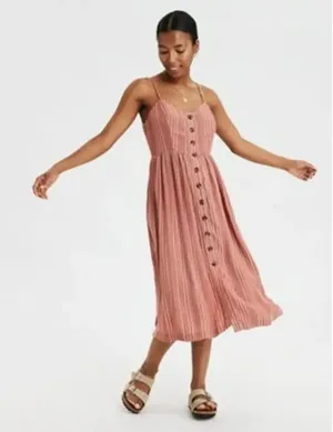 American Eagle‎ Women's Striped Button Down Midi Dress Size XS Multicolor thumbnail 1