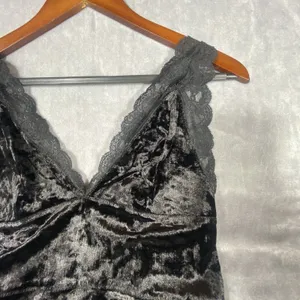 Free People Black Velvet Tank Top mini dress Small Babydoll Lace Romantic Whimsy thumbnail 2