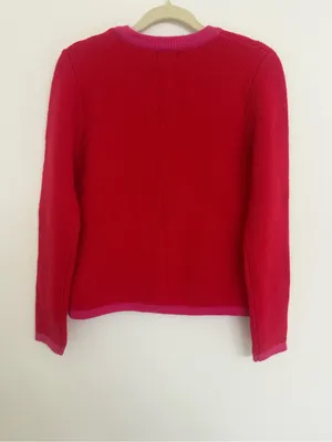 Fate Red and Hot Pink Knit Cardigan with Pearl Buttons Women’s Size medium thumbnail 2