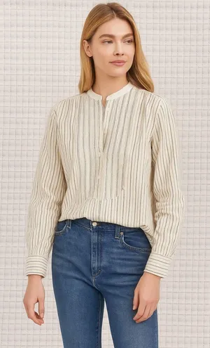Ralph Lauren Lauren Jeans Co. Vintage Cream Striped Carpenter Blouse thumbnail 1