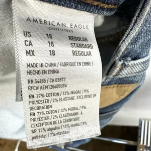American Eagle Plus Size 18 Jeans Mom Dark Raw Distressed Blue High Rise‎ 327 thumbnail 12