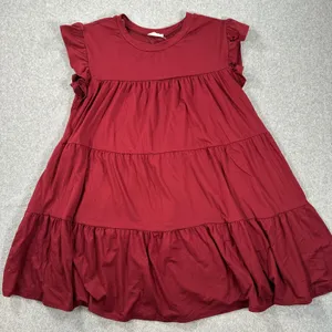 Entro Babydoll Tiered Mini Dress Women's Small Crimson Flutter Sleeve Crew Neck thumbnail 1