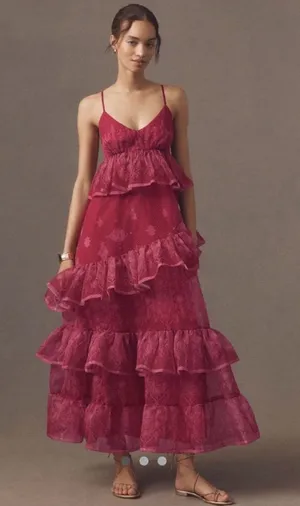 Anthropologie Let Me Be Tiered Midi Dress NWT M Romantic Wedding Guest Fairycore thumbnail 1