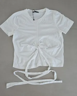 Zara White Short Sleeve T-Shirt with Tie Detail Size M. thumbnail 1