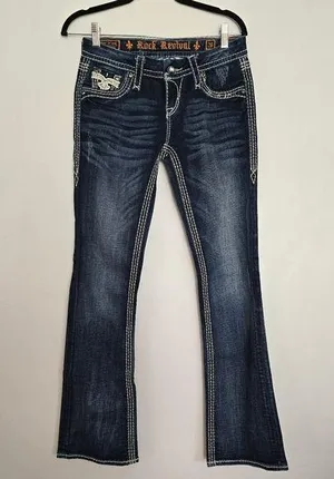 Rock Revival WOMENS ELLA EASY Boot Cut Blue Jeans. thumbnail 1