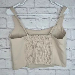 Abercrombie Fitch Tailored Corset Crop Top Size L Beige Tan Smocked Side Zip thumbnail 5