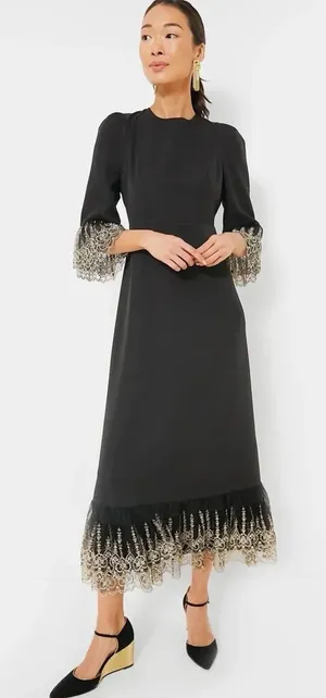 TUCKERNUCK Pomander Place Lilith Black Gold Ruffle Midi Cocktail Dress NWT M thumbnail 1