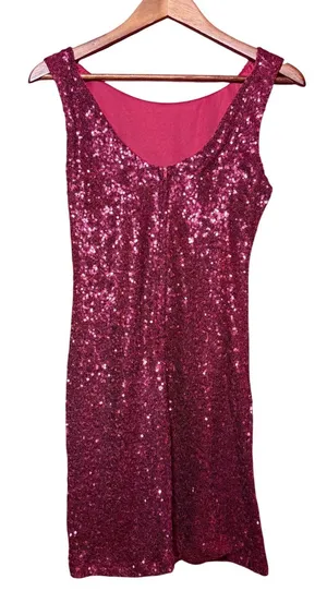Vintage Crystal Doll Women Medium Ruby Red Sequin Mini‎ Dress Colorful Layered thumbnail 1