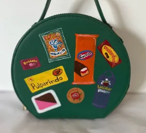 Breakfast Friend Green Designer Circle Bag with Colorful Graphics thumbnail 1