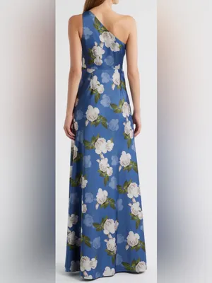 NEW Sachin & Babi Delphine Floral Print Blue One-Shoulder Gow SIZE 2 thumbnail 2
