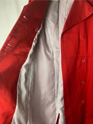 Zara Vibrant Red Double-Breasted classic preppy tailored Trench Coat L thumbnail 3