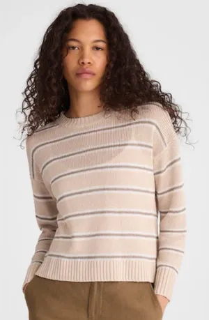 Madewell Linen Drop-Shoulder Sweater Heather Oat Multi Stripe Size Small Coastal thumbnail 1