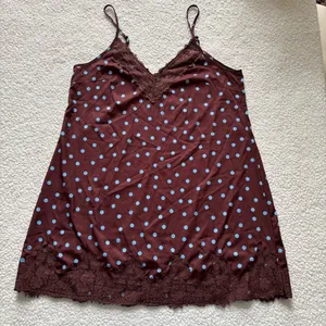 Brown Blue Polka Dot Lace Slip Mini Dress Coquette Grunge Fairy Y2K Whimsigoth thumbnail 5
