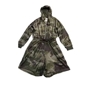 Ashley Stewart Romper.Size 14/16. Camo Velour Drawstring Hoodie Long SL Full Zip thumbnail 3