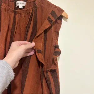 Cloth & Stone Flutter Sleeve Rust Brown & Black Striped Blouse Size XL thumbnail 4