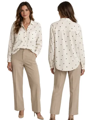 Abercrombie & Fitch Heart Print Boyfriend Button Up Shirt Women's Small Ivory thumbnail 2