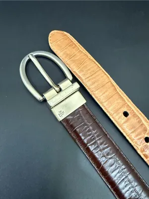 LRL LAUREN Ralph Lauren Brown/Beige Croc Leather Twist & Flip Reversible Belt 30 thumbnail 6