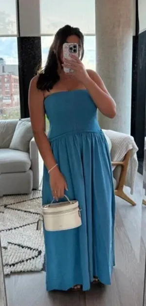 SOLID & STRIPED The Strapless Soglio Dress in French Blue Size Small thumbnail 1