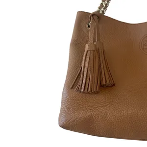 Tory Burch Pebbled Leather Chain Tote‎ Brown Camel Slouchy Bag thumbnail 4
