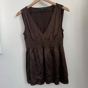 Express‎ Y2K Small Silk Blouse Peplum Babydoll Office Goblin Cinch Waist Brown thumbnail 2